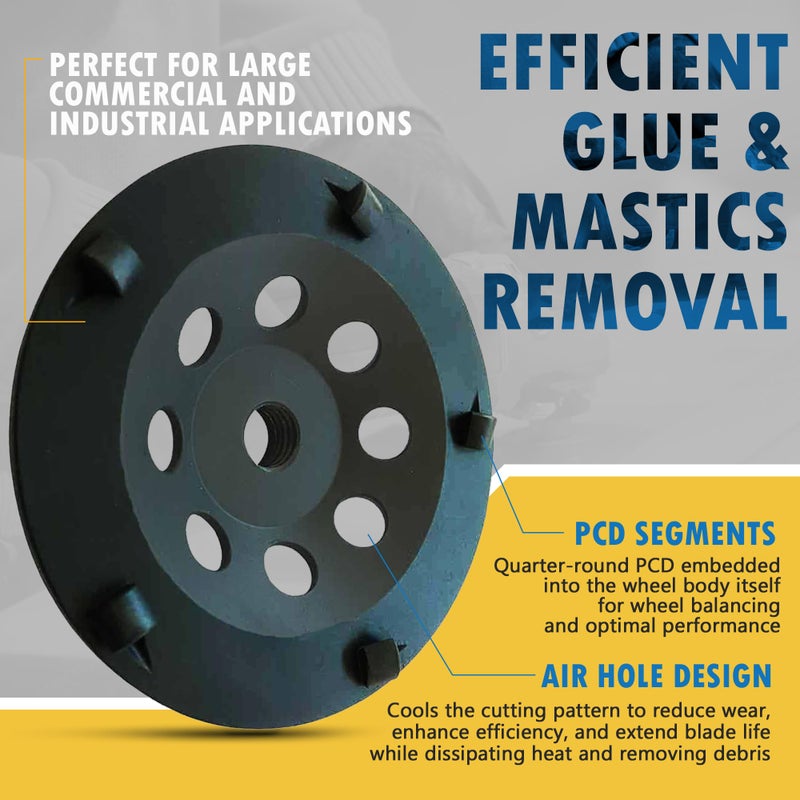 EDiamondTools 4.5" PCD Grinding Wheel for Epoxy, Glue, Mastic and Paint, 5 PCD Segments, 5/8"-11 Threaded Arbor - Image 3